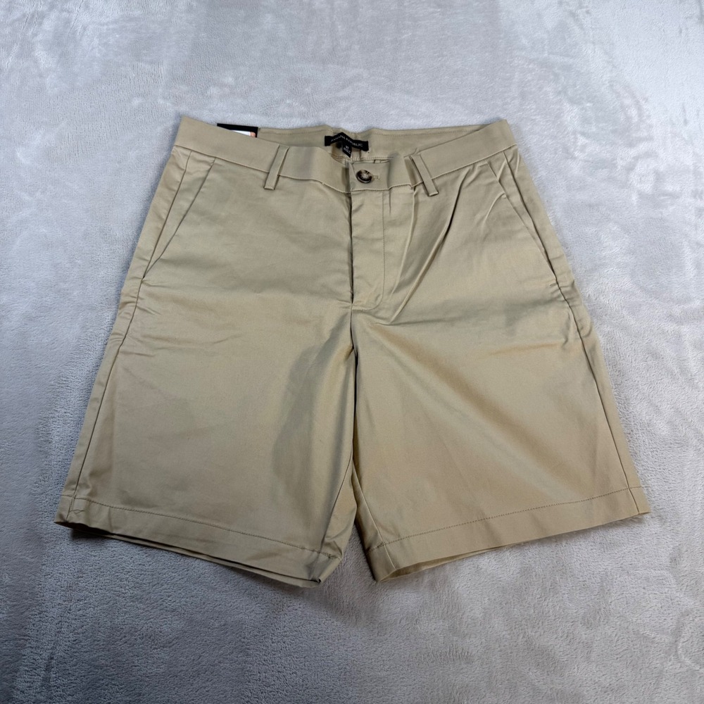 Banana Republic Stretch Chino Shorts Mens 32 Khaki Cotton Blend 9" Inseam New